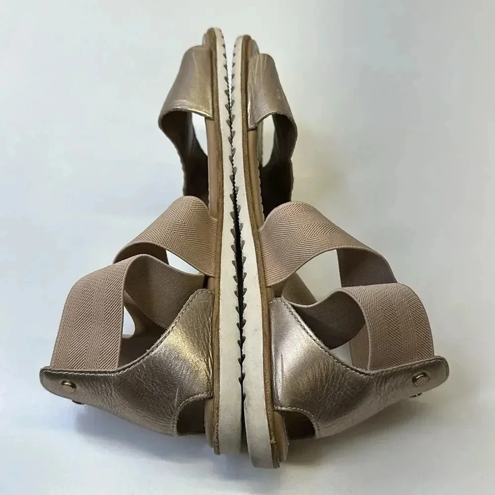 Sorel Ella Sandals Flats Leather Shoes Crisscross Strap Gold Brown Size 7.5